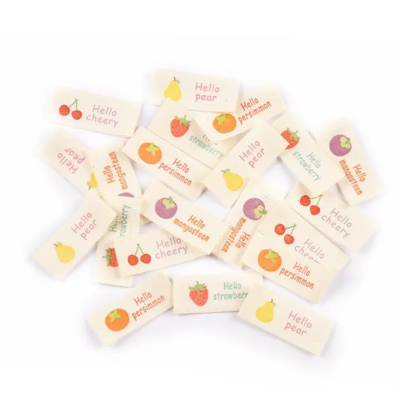 50pcs 16×38mm Mixed Fruit Pattern cotton Labels Personalized Sewing Handmade Clothing Labels Shoes Bags hat Tag cp3808 Qme 16x38mm cp3808-5