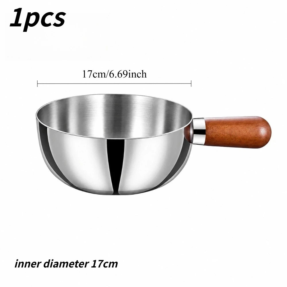 1/3 Optional Kitchen Cookware Stainless Steel Milk Pot Wooden Handle Non Slip Base Even Heat Performance For Induction Cooking Qme pot 17cm 1pcs