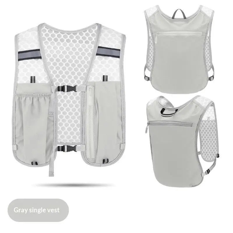 Running Water Bottle Storage Vest Lightweight Reflective Hydration Qme Gray