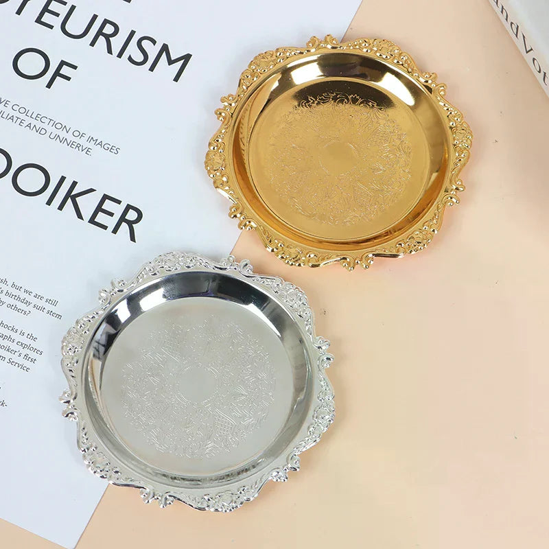 Silver Golden Iron Tray Glossy Plate Decoration Ornaments Buffet Qme