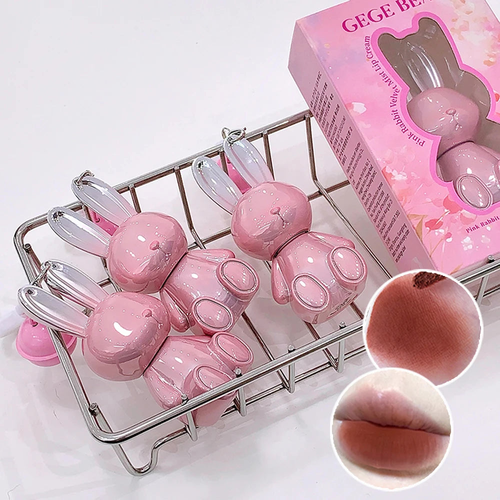 Gege Bear Pink Rabbit Velvet Matte Lip Cream Black Rabbit Water light lip glaze matte mirror pendant lipstick lip gloss Qme