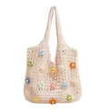 Women's Knitted Shoulder Bag Summer Flowers Handbag Ins Large Capacity Shopping Tote Bags Woven Hollow Mesh Beach Bags Qme Beige