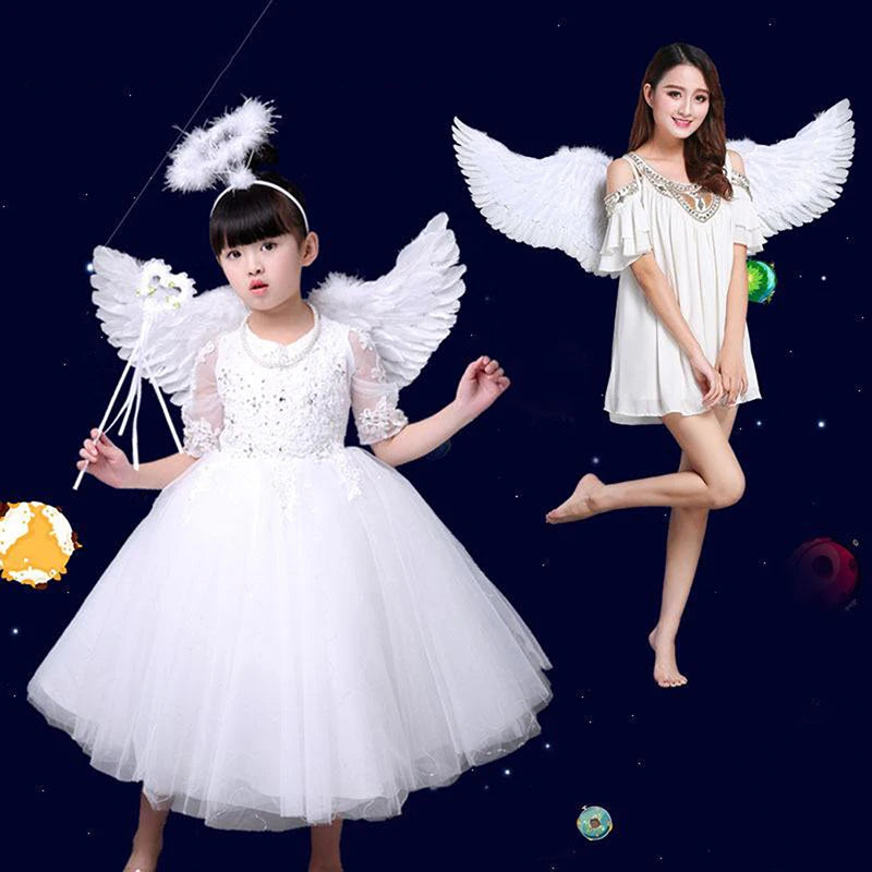 Swallow Shape White Angel Wings Elastic Straps Kids Party Cosplay Qme