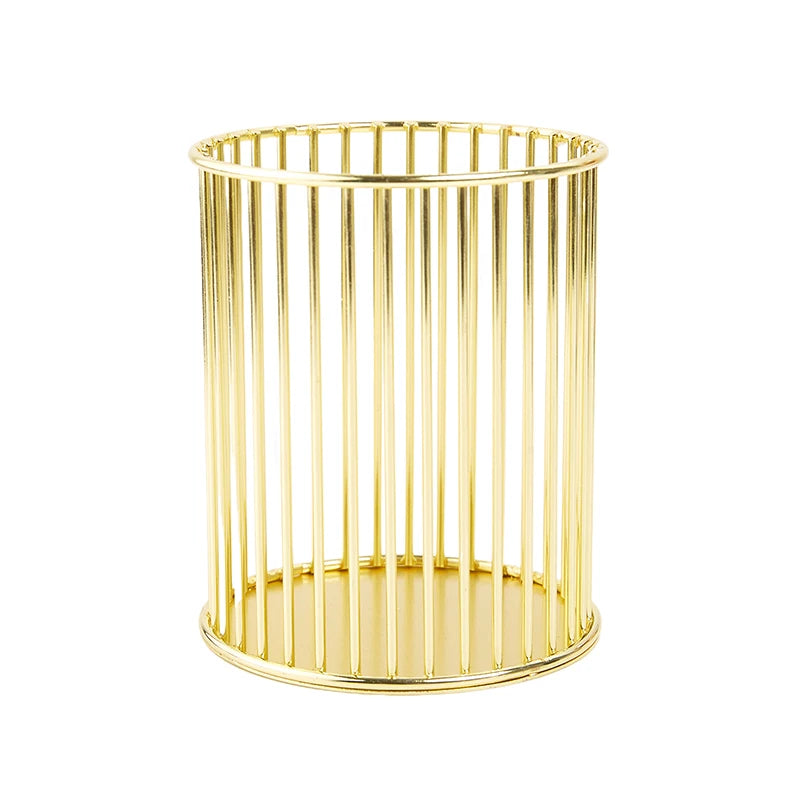 Portable Cosmetic Organizer Bucket Nordic Hollow Out Makeup Brush Qme Gold