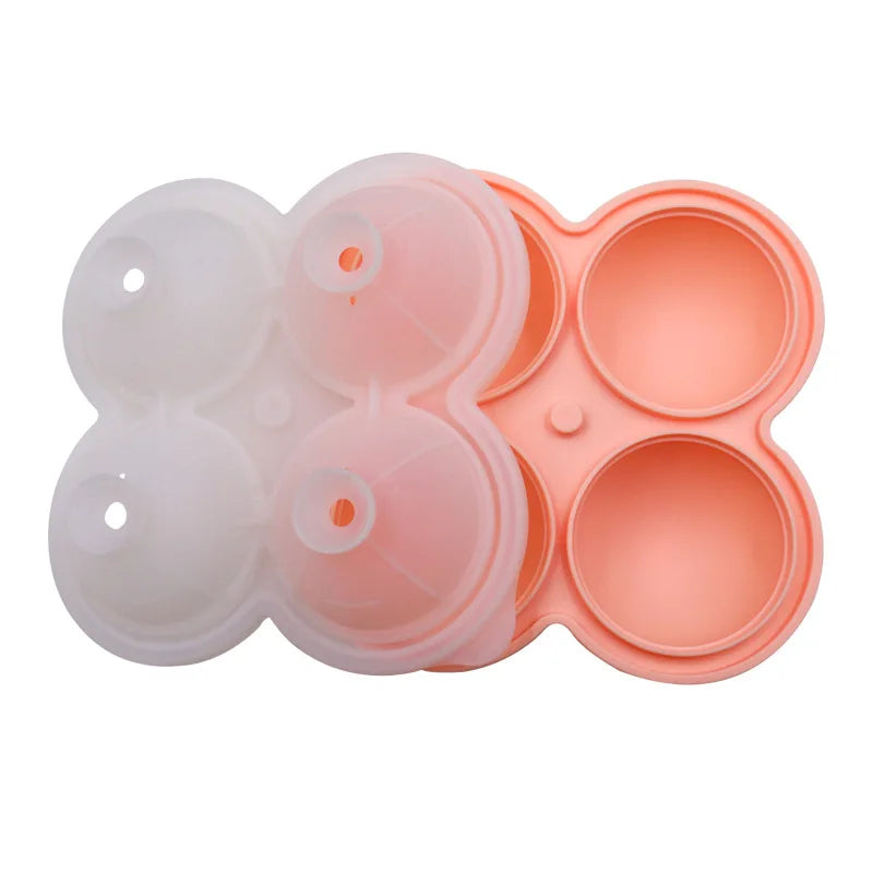 4 Large Ice Hockey Silicone Molds, Easy To Release Ice Cube Trays Whiskey Cocktail Juice Party Ice Making Tools Qme pink