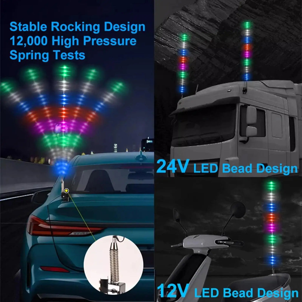 Car Flash Light Waterproof RGB Antenna Lights Dustproof 12-24V Auto Qme