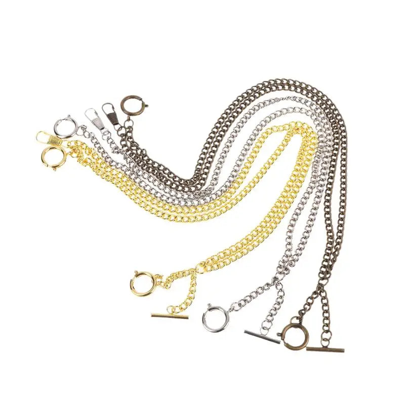 Double Chain Pocket Watch Chain Curb Link Chain Clip Pocket Chain For Men And Women For Christmas And Father's Day Gift Qme