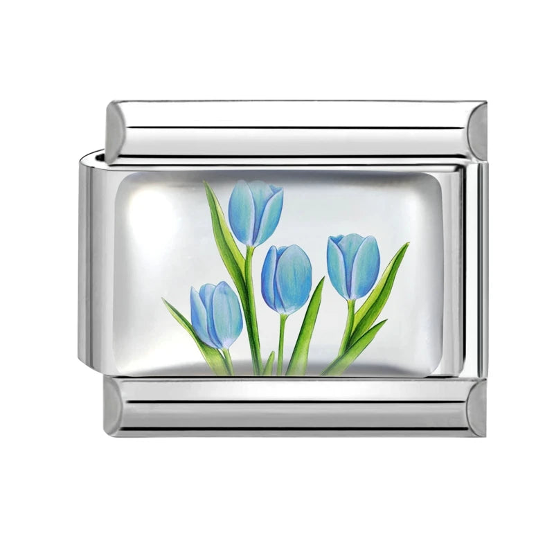 Colorful Brilliant Flowers Sunflower Lotus Tulip Charm Italian Link