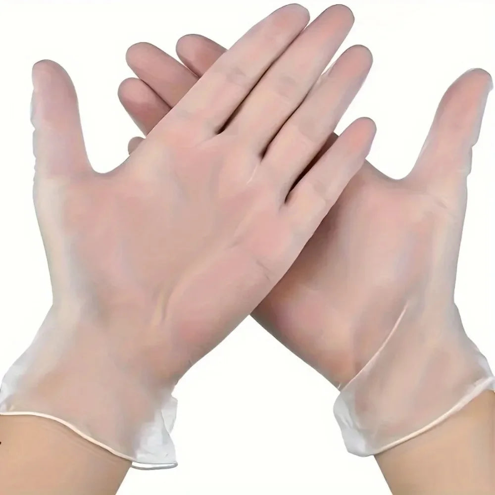 100Pcs Disposable Transparent PE Plastic Gloves Reusable Food Safe Clear Gloves for Kitchen Cooking Cleaning Restaurant Catering Qme