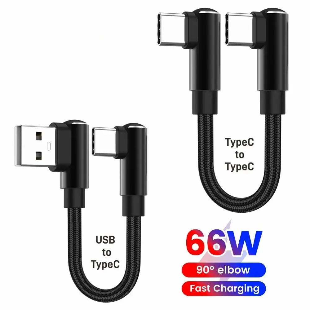 66W 90 Degree Elbow Short USB Type C Fast Charging Cable USB A/C To Type C 0.5m Data Cord For iPhone 15 16 Xiaomi Samsung Huawei Qme