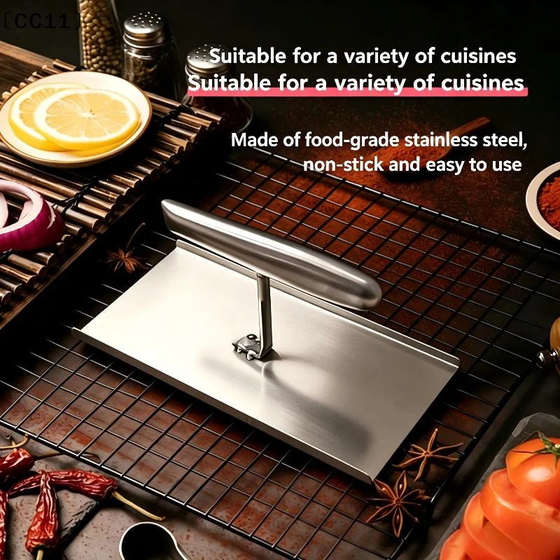 Stainless Steel Grill Press Plate Heavy Duty BBQ Meat Heat Resistant Qme