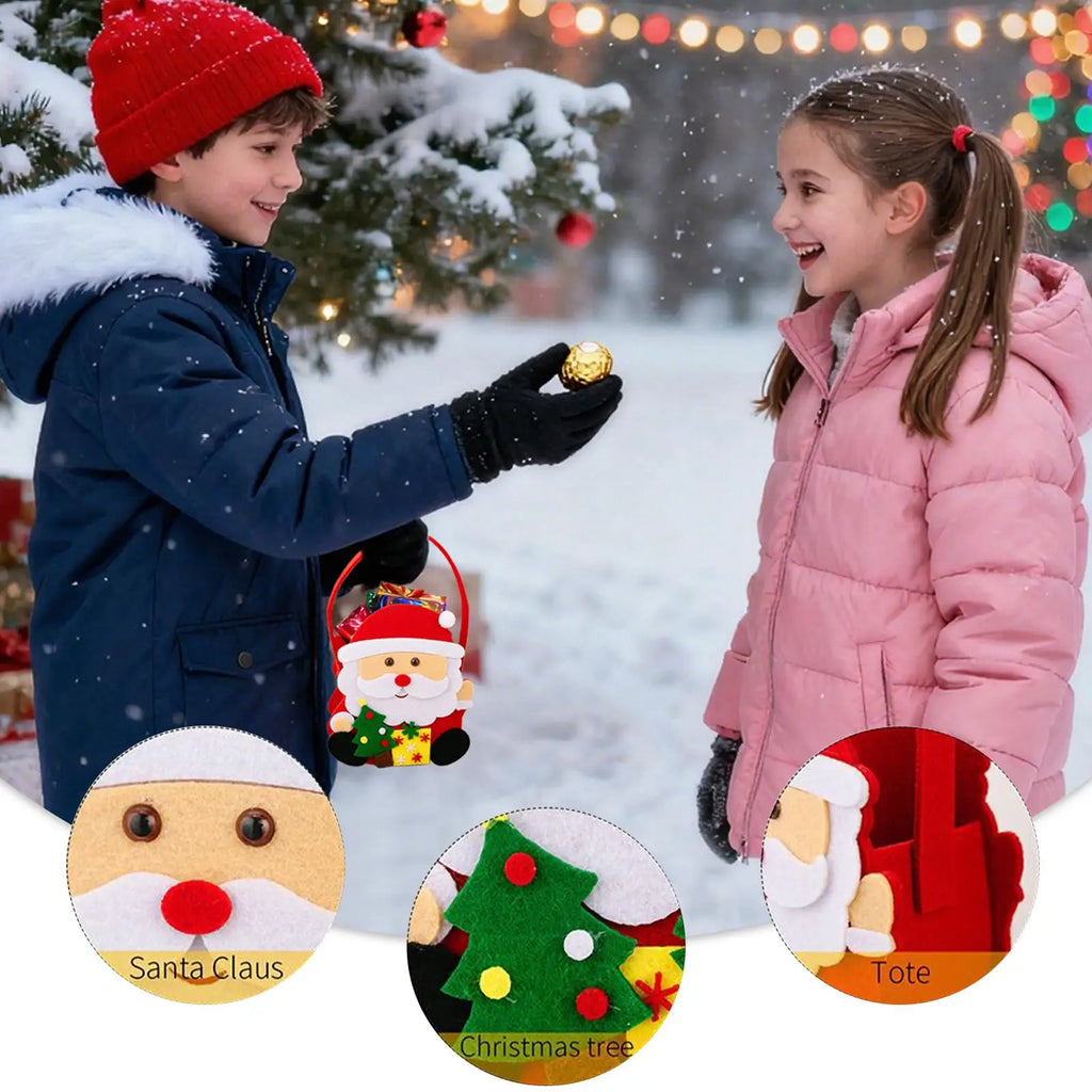 Christmas Supports Bags 3 Party Favor Handle Holiday-themed Fabric Qme