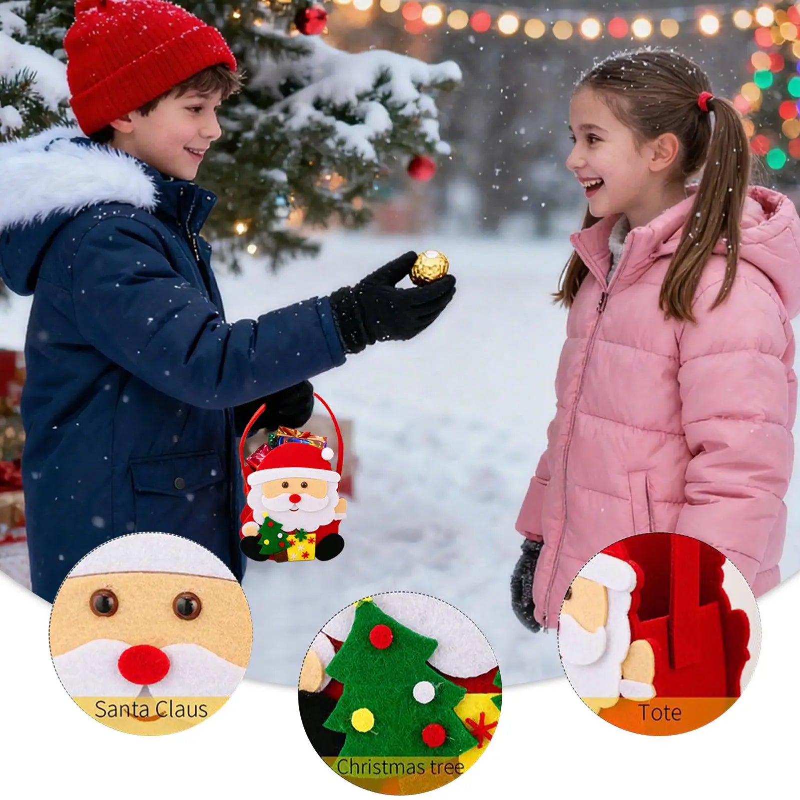 Christmas Supports Bags 3 Party Favor Handle Holiday-themed Fabric Qme