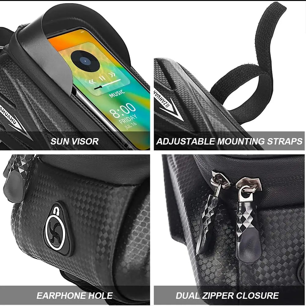Bike Frame Bag Phone Mount Waterproof Top Tube Bag Bicycle Accessories Touch Screen Front Bike Pouch Fits Phone Under 7.2 Qme