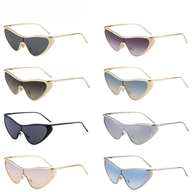 Vintage Cat Eye Sunglasses Women Luxury Brand Y2K Punk One-Piece Sun Glasses Shield Eyewear UV400 Shades Qme