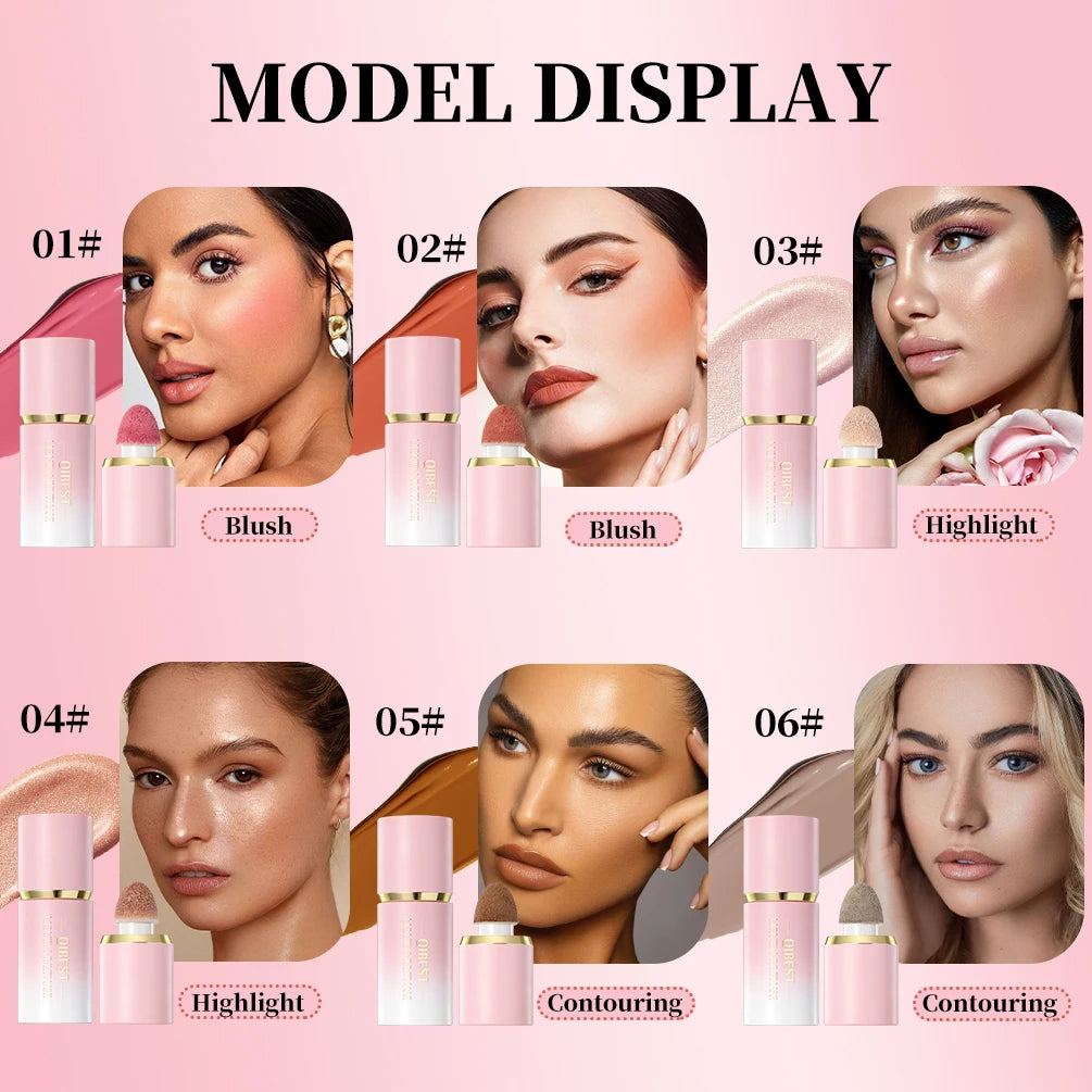 QIBEST Matte Face Liquid Blusher Smooth Cheek Eye Blush Highlighter Multi-Use Stick Rouge Lasting Liquid Contour Bronzer Makeup Qme