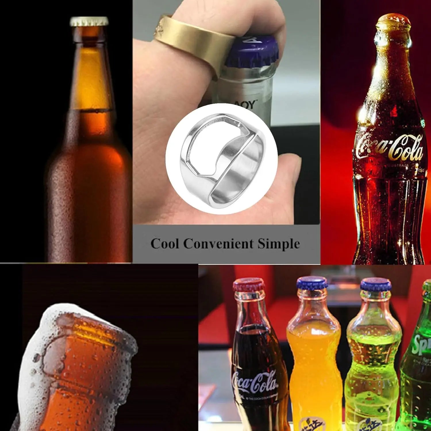 Beer Bottle Opener Rings, Stainless Steel Bottle Opener Beer Opener Ring Finger Ring Beer Bottle Opener for Party Supplies ﻿ Qme