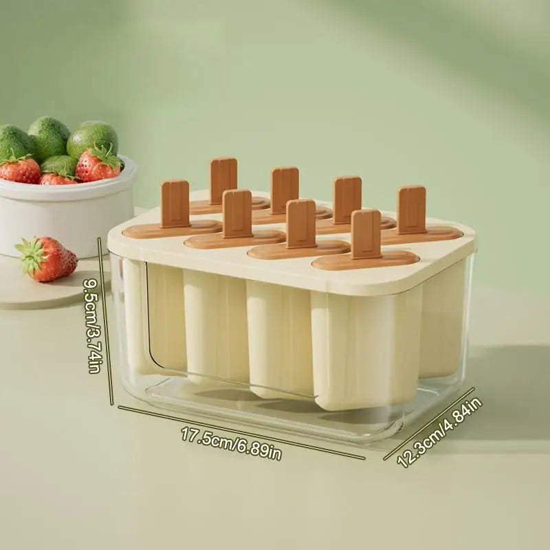 8-Cavity Ice Mold Reusable Easy-release Freezer Tray Sticks Silicone Qme White