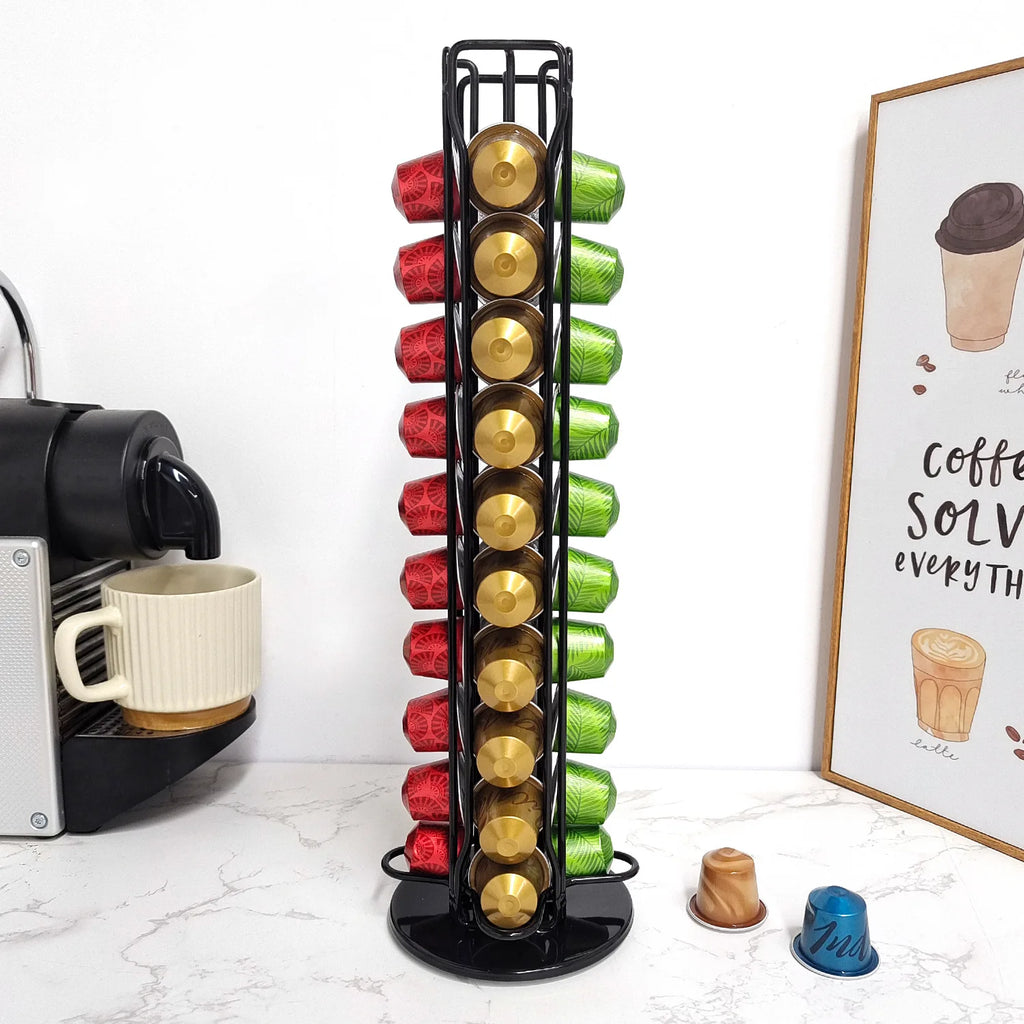40PCS Nespresso Capsule Pod Holder Stand Rack Display Coffee Capsules Plating Black Metal Holders Rotatable Racks High Quality Qme