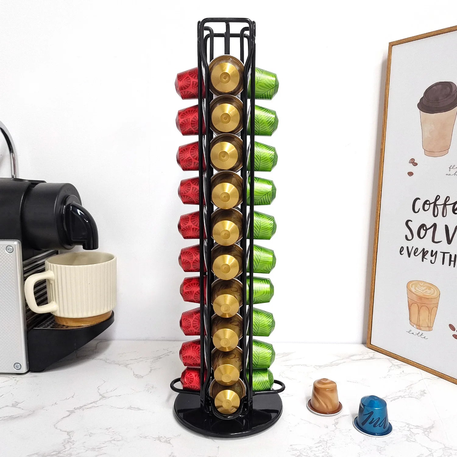 40PCS Nespresso Capsule Pod Holder Stand Rack Display Coffee Capsules Plating Black Metal Holders Rotatable Racks High Quality Qme