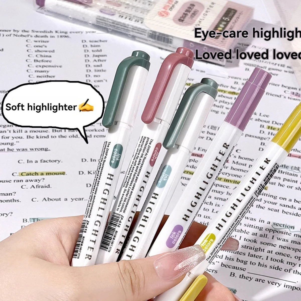 Double Tips Highlighters, Assorted Fluorescent, 5 Count - Quick Dry, Perfect For Studying, DIY Note-Taking, Supplies Qme