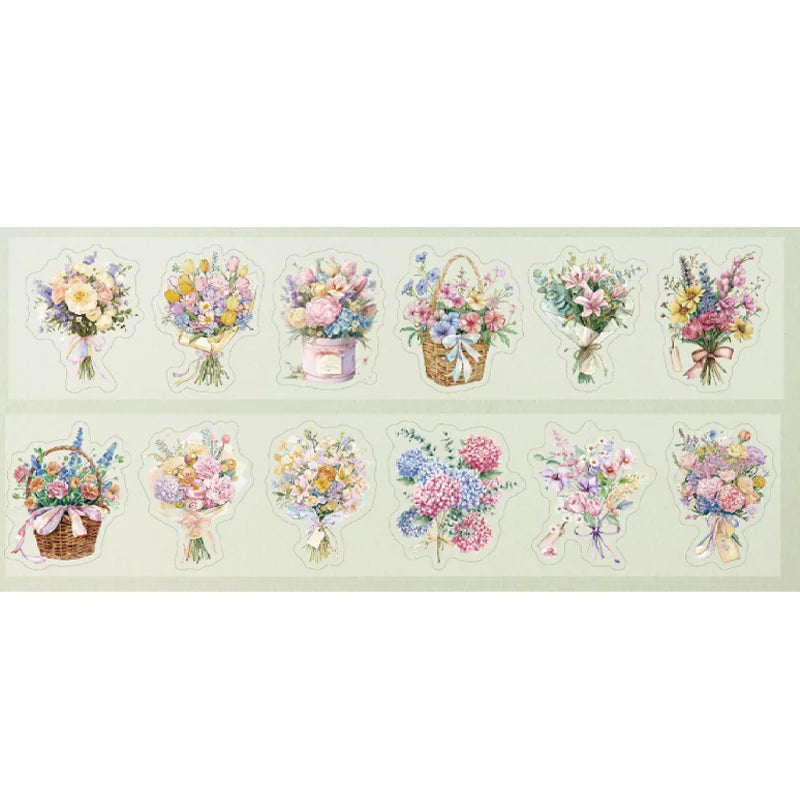 Stickers Tape 40mm*2m Bouquet Bouquet Die-Cut Tape Scrapbooking Stationery DIY & Handbook Mobile Phone Case Notebook Decoration Qme 6