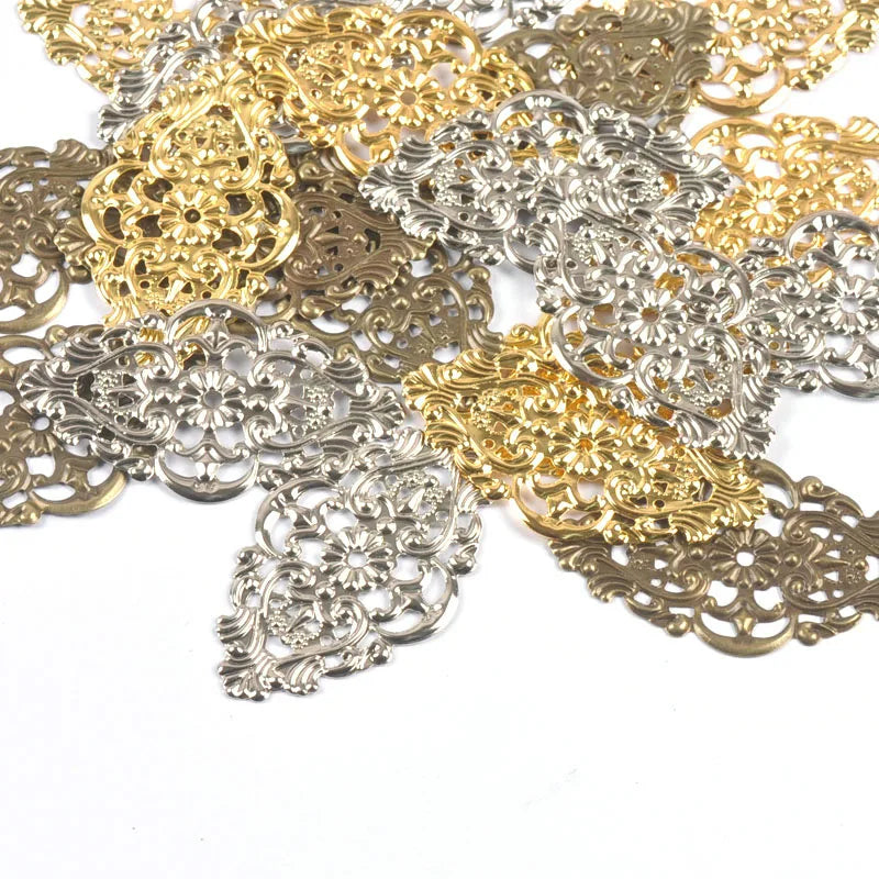 10Pcs 3Colors Antique Rhombus Flower Filigree Wraps Connectors DIY Scrapbook For Jewelry Making Home Decor Metal Crafts yk0904 Qme