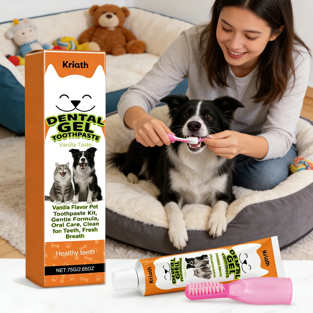 Pet Toothpaste Care Set Effectively Remove Dental Plaque Whitening Teeth Eliminate Pet Oral Odor Vanilla Flavored Pet Toothpaste Qme