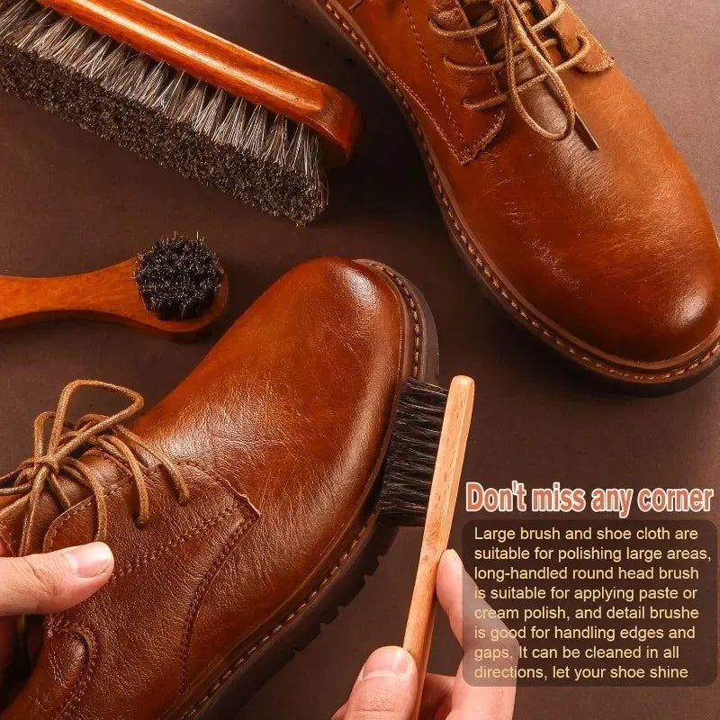 Horsehair Shine Shoes Brush Polish Dauber Applicators Cleaning Qme
