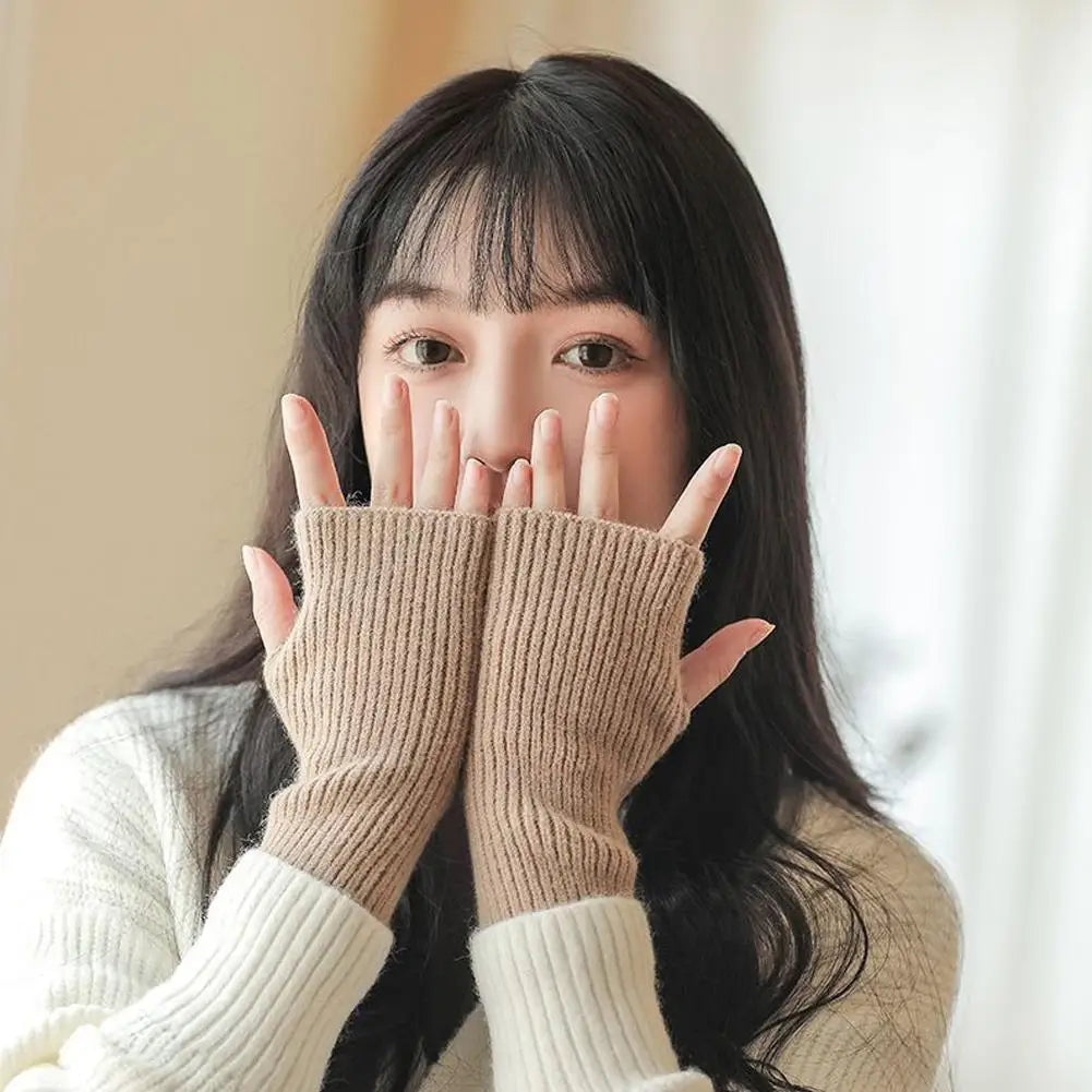 Short Fingerless Gloves Women's Mitten Winter Warmer Knitted Arm Sleeve Fine Casual Soft Girl's Goth Clothes Punk Gothic Gloves Qme