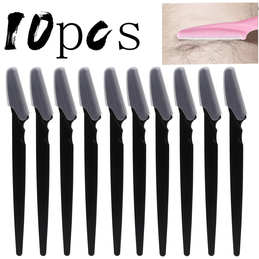 30/10Pcs Bottle Eyebrow Razors With Container Facial Eye Brow Trimmer In Case Hair Removal Shaver Safe Blades Trimming Tools Qme 10pcs Black Opp bag