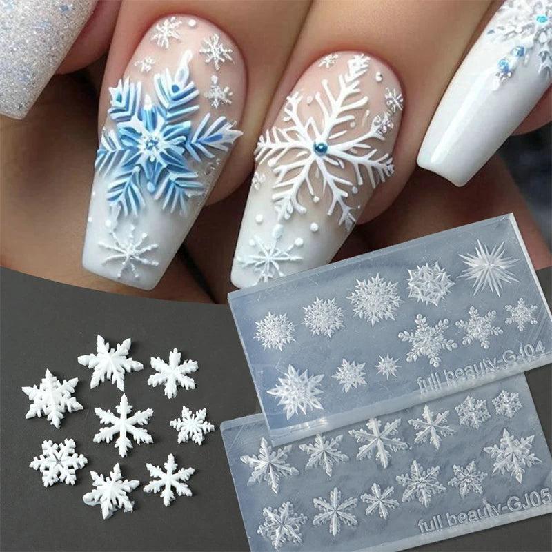 Winter Snowflake Nail Art Silicone Mold 3D Embossed Carving Soft Qme