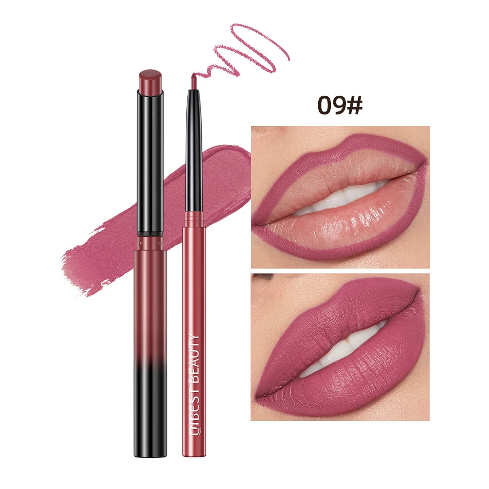 QIBEST Matte Nude Lipstick Pen Long Lasting Lipliner Lip Pencil Waterproof Lip Liner Contour Sexy Red Lip Makeup Set For Women Qme 09