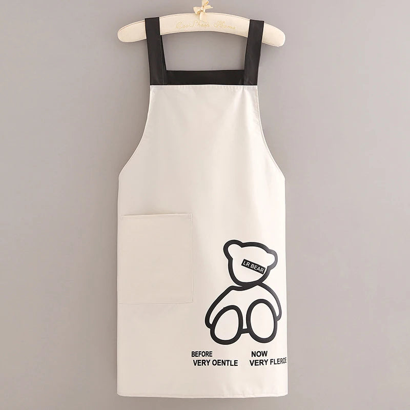 Apron Kitchen Household Waterproof Oil-proof Waist Can Be Fixed Logo Qme WHITE