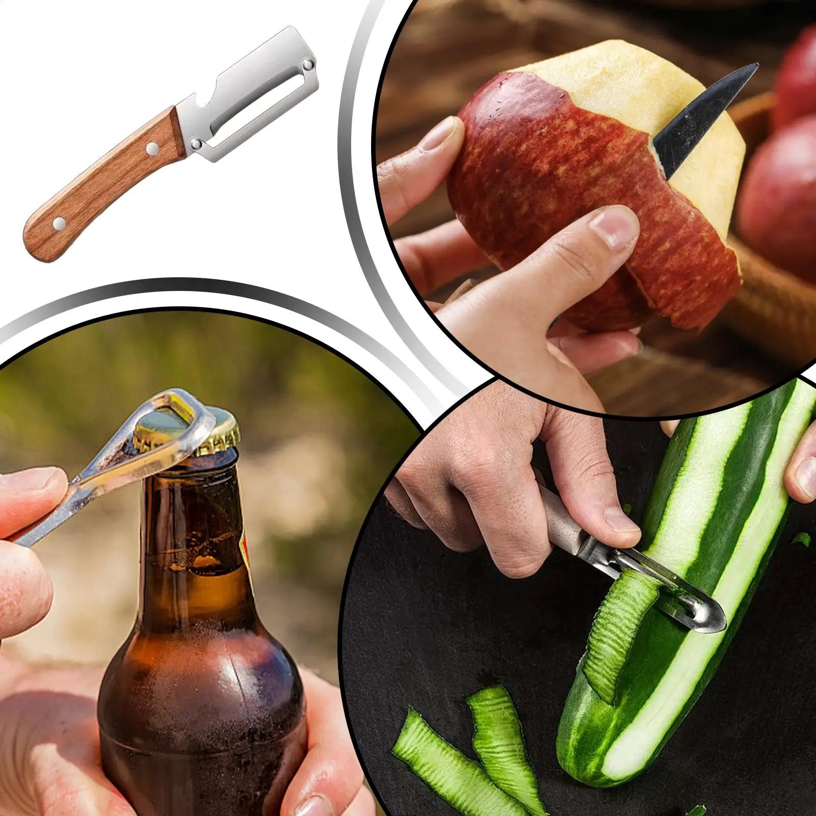 Fruit and Vegetable Peeler Wooden Handle Food Peeler with Bottle Opener Household Tomato Slicer for Home Cooking Vegetable Fruit Qme