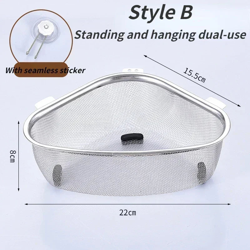 Kitchen Sink Drain Basket Stainless Steel Triangle Food Vegetables Peel Egg Filter Storage Organizer Kitchen Shelf Rack Drainier Qme 1