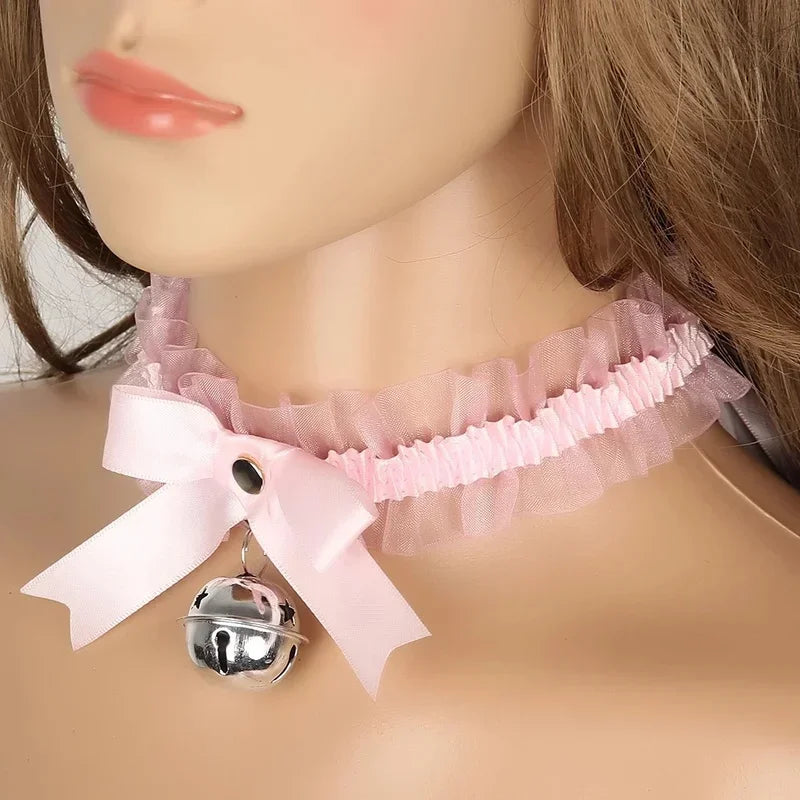 Lace Aesthetic Necklace Bow Knot Bell Choker Women's Cute Collar Qme