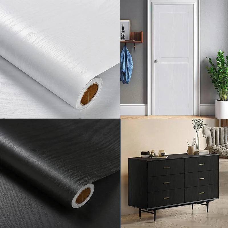 55cm Black White Wood Grain Waterproof PVC Self-Adhesive Wallpaper Suitable For Wardrobe Kitchen Furniture And Wall Decoration. Qme
