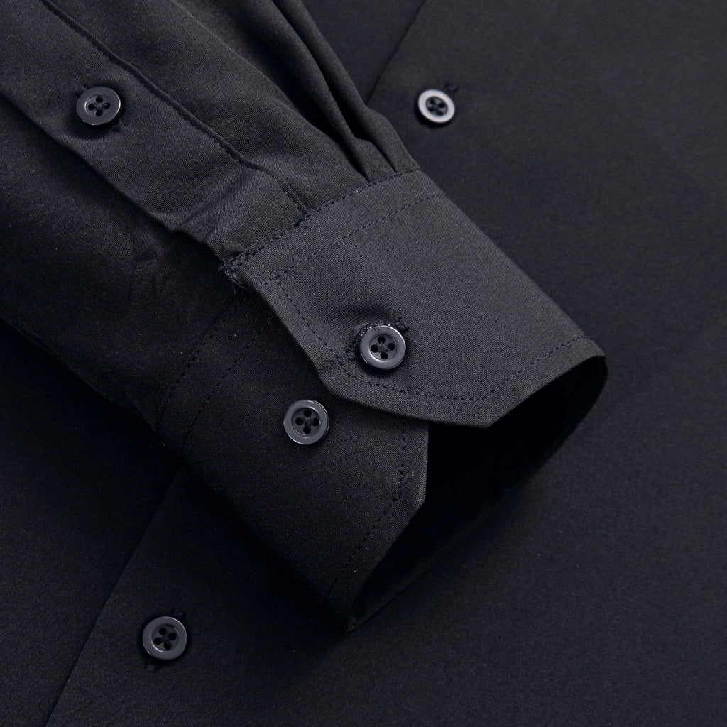 Hi-Tie Jacquard Solid Black Purple Mens Silk Shirt Long Sleeve Lapel Shirt Blouse Outerwear Wedding Office Breathable Quality Qme