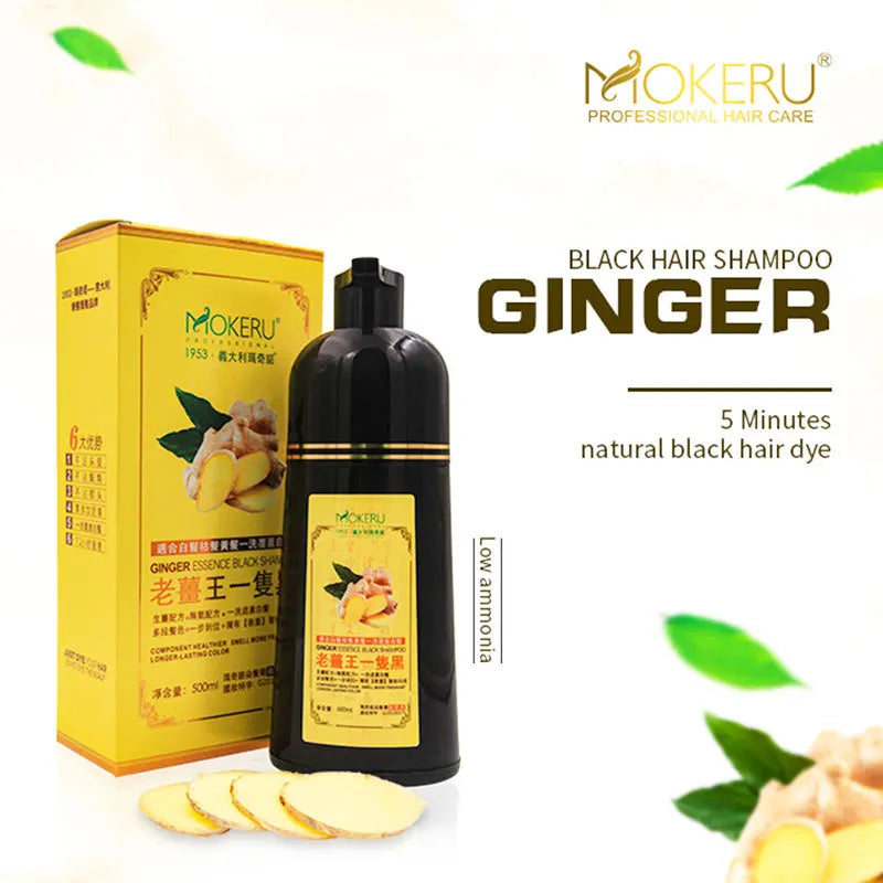 MOKERU Fast Black Color Dye Organic Ginger Hair Black Dye Shampoo for Women Anti Gray Hair 5 Mins Permanent Dye Black Qme