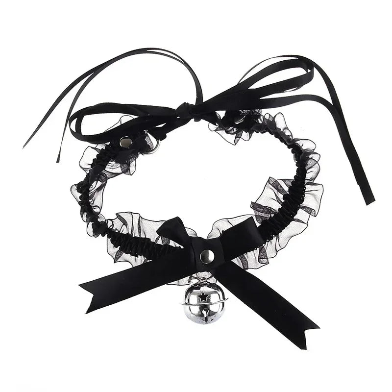 Lace Aesthetic Necklace Bow Knot Bell Choker Women's Cute Collar Qme