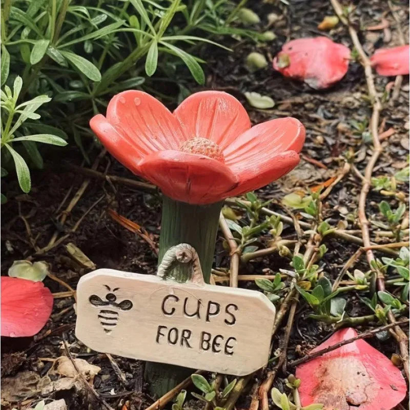 Flower Shaped Resin Bee Watering Station Hummingbird Feeder Realistic Qme Red