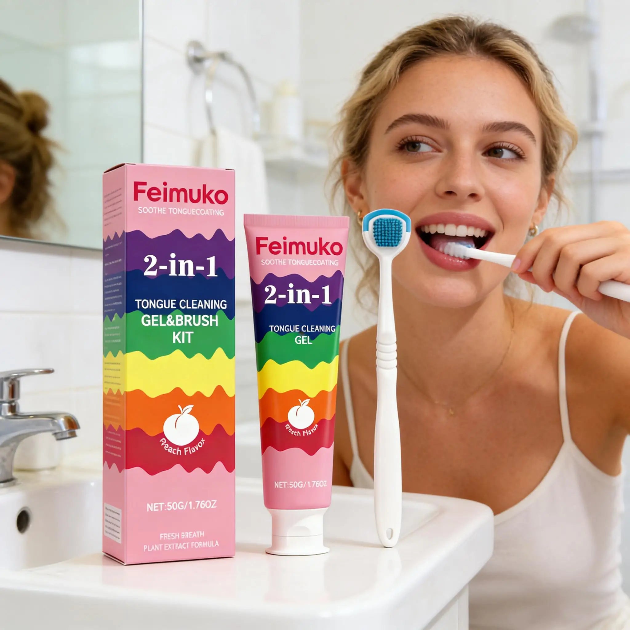 Tongue Coating Cleaning Gel Removal Odor Inhibit Oral Bacteria Refresh Bad Breath Brighten Teeth Tongue Cleaner with Toothbrush Qme