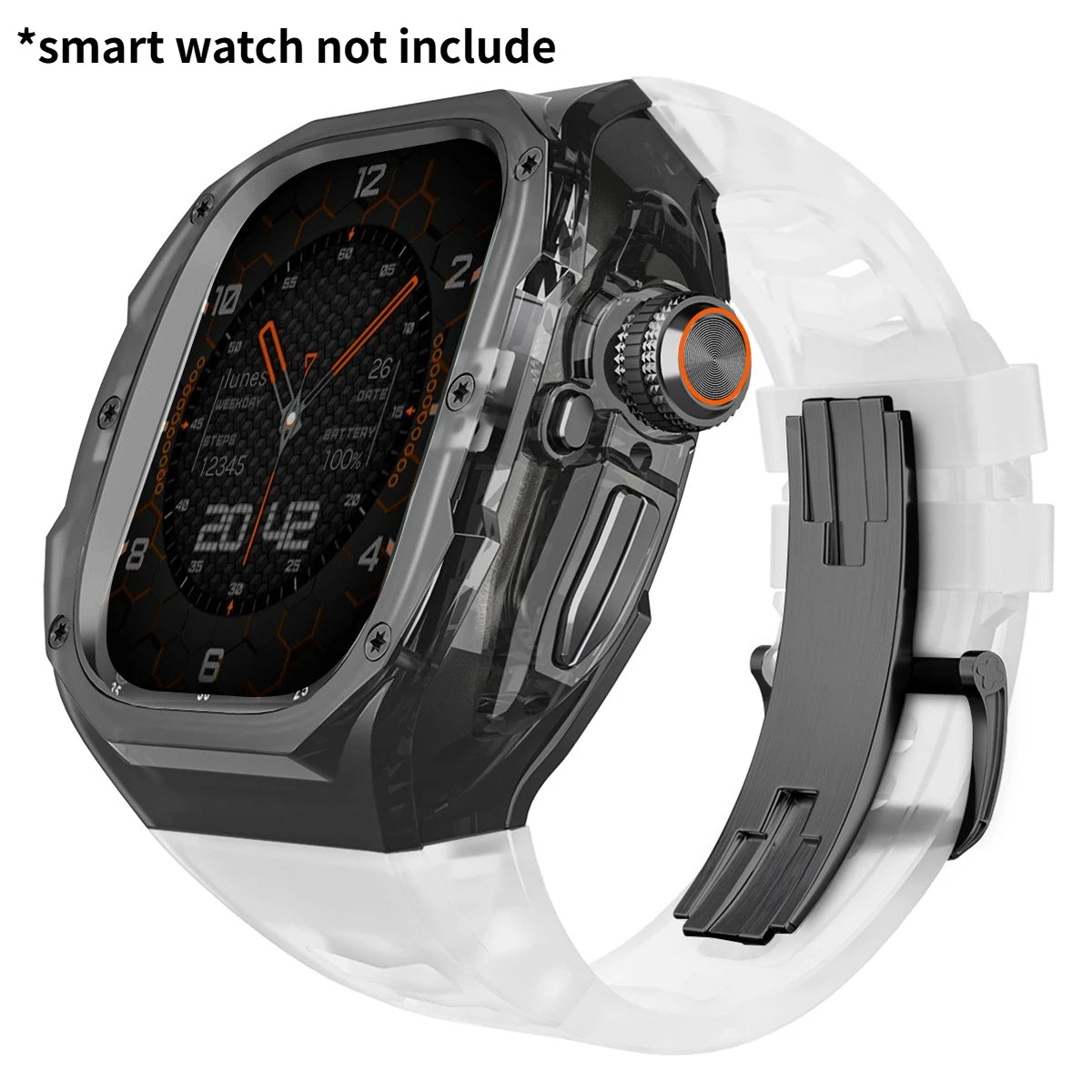Refit Mod For Apple Watch Ultra 3/2 49mm Transparent Case Silicone Band Refit Kit For iWatch Series 11 Metal Butterfly Buckle Qme TrBB 49mm-For ultra 3 2 1