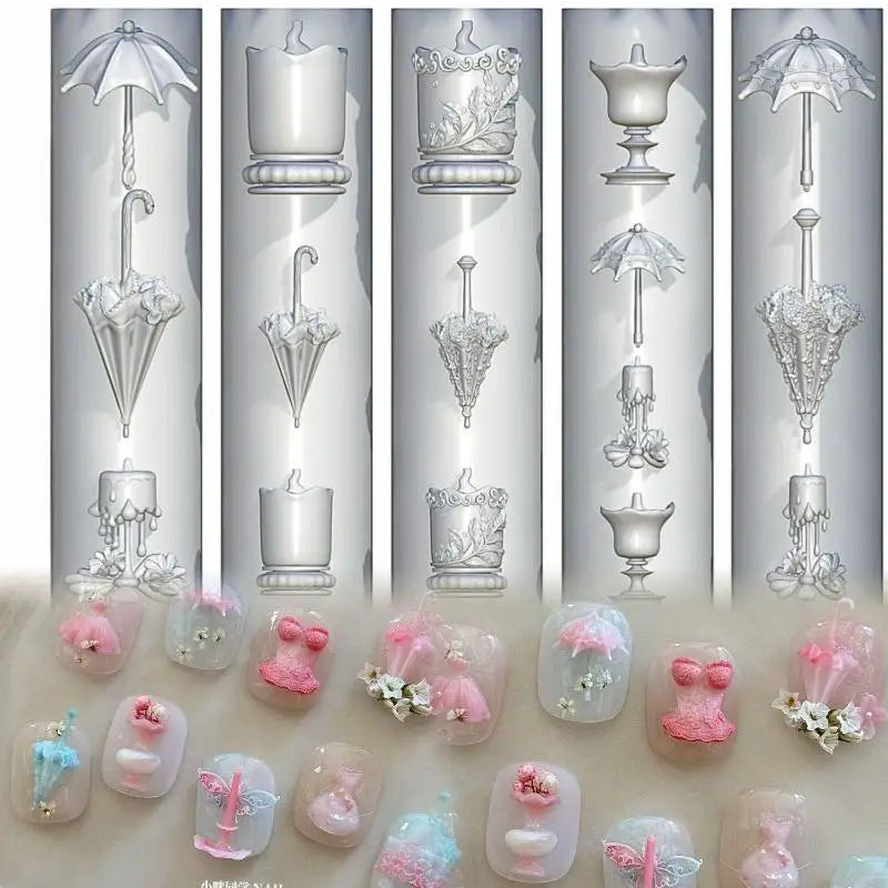3D Butterfly Flower Silicone Nail Mold Sweet Bow Bead Chain Qme
