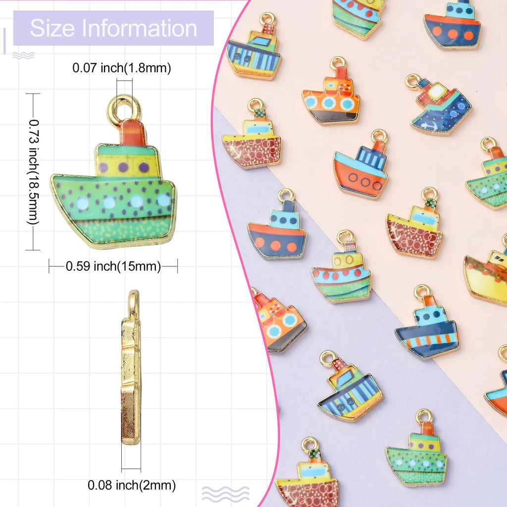 PandaHall 30Pcs 10 Styles Nautical Ship Charms Sea Journey Enamel Cruise Charms for DIY Craft Jewelry Making Supplies Qme