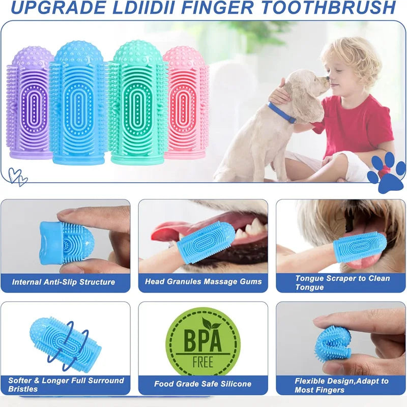 4-piece dog toothbrush set for dog teeth cleaning and care, suitable for cat and dog teeth cleaning and care Qme