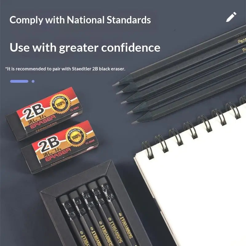 10-piece Black Wooden Pencils HB Hexagonal Lead Optional Writing Qme