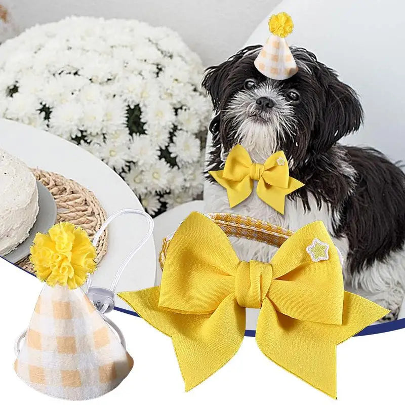 Birthday Hat Cat Dog Collar Hats Cute Pet Headwear Adjustable Bow Tie Qme