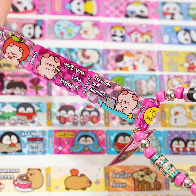 Kawaii Sticker Bead Bracelets for Creative Scrapbooking, Collage, Craft, Office, Phone Cases, Planner & Gifts Qme